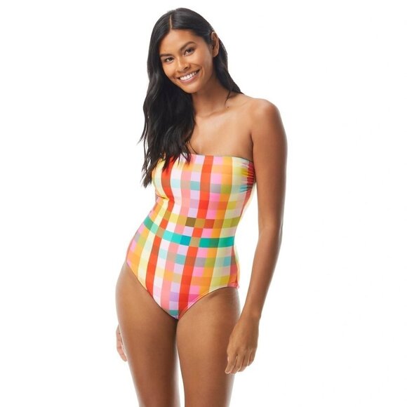 NWT Kate Spade checkered plaid bandeau neckline / halter one piece swimsuit, S - Picture 4 of 8